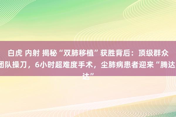 白虎 内射 揭秘“双肺移植”获胜背后：顶级群众团队操刀，6小时超难度手术，尘肺病患者迎来“腾达”