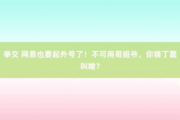 拳交 网易也要起外号了！不可用哥姐爷，你猜丁磊叫啥？